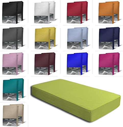 2er Set Jersey Spannbettlaken Spannbetttücher Bettlaken Spannbetttuch weiche Baumwolle mit Rundumgummizug, Farbe: Grün, Maße: 2er Pack 90-100 x 200 cm
