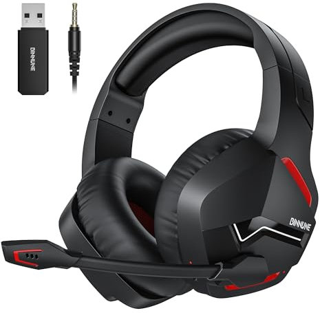 BINNUNE Cuffie Gaming Wireless per PC/Ps5/Ps4, 2,4GHz Wireless+5.3 Bluetooth, Cuffie con Microfono Riduzione del Rumore 7.1 Qualità Audio Senza Perdita di Bassa Latenza, Durata di Oltre 120+ Ore