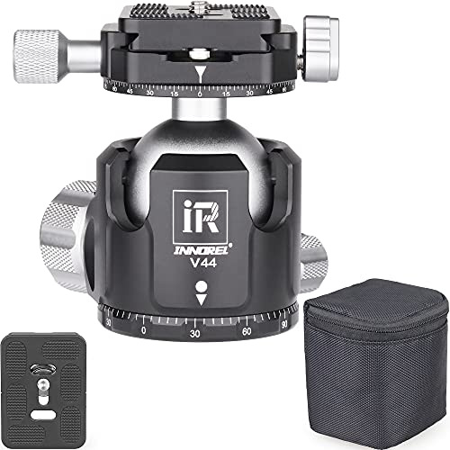 INNOREL V44 Low Profile Tripod Ball Head, Ball Dia φ44mm Max Load 55lb/25kg All Metal CNC Dual 360° Panoramic Shooting Camera Mount with Two 1/4 Arca Swiss Quick Release Plates Storage Bag