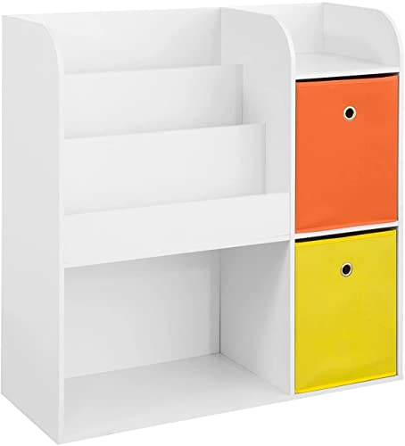 SoBuy KMB37-W Kinder Bücherregal Kinderregal mit 5 Ablagefächern und 2 Stoffboxen Spielzeugregal Aufbewahrungsregal für Kinder Spielzeug-Organizer Weiß BHT ca.: 89x88x35cm