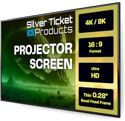 Silver Ticket Products S7 Series 6 Piece Thin Bezel Home Theater Fixed Frame 4K/8K Ultra HD, HDTV, HDR & Active 3D Projection Screen, 16:9 Format, 135 Diagonal, White Material S7-169135