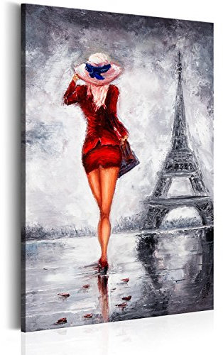 murando - Tableau Acoustique 60x90 cm 1 Partie - Décoration Isolation Phonique Bureau Chambre Panneau Insonorisant Impression sur Toile - Femme Rouge Tour Eiffel Paris h-B-0062-b-a