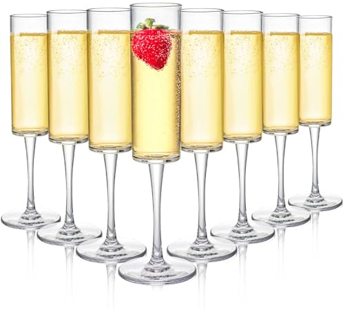 Elsjoy Set of 8 Acrylic Champagne Flutes, 6 Oz Unbreakable Champagne Glasses Reusable Champagne Toasting Cups, Shatterproof Stemmed Champagne Coupes for Wedding, Party, Bar