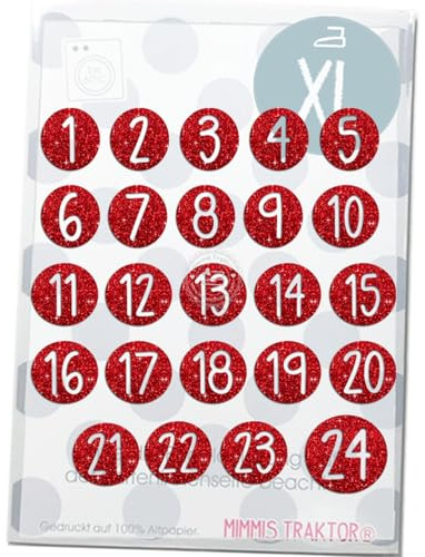 GLITZER Bügelbild Adventkalender Zahlen Kreis zum Aufbügeln 3 cm 1-24 Aufbügler Applikationen Bügelsticker für Stoffe Textilien Kinder zum Aufbügeln Flicken, Farbe:Glitzer rot