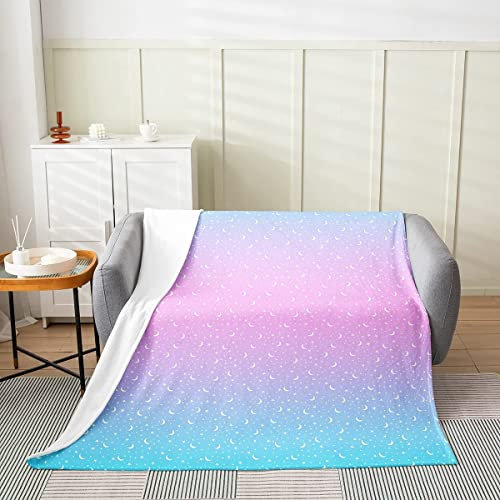 FIBITA Kuscheldecke 3D Rosa Flanell Fleecedecke 200x200 Sternmond Wohndecke Mädchen Sofadecke Couchdecke Tagesdecke Flauschig Weiche Mikrofaser, für Bett & Sofa