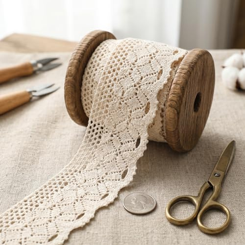Nastro di pizzo beige da 10 m, in cotone, all'uncinetto, per lavori artigianali, confezioni regalo, decorazioni per matrimoni nuziali, scrapbooking