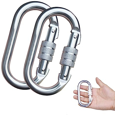25KN Kletterkarabiner, Karabiner zum Klettern, O-Form Klettern Karabiner Haken, Robuster Karabiner mit Schraubklappe Für Hängematte, Seil, Wandern, Camping, 2500 Kg Belastbarkeit, 2 Stück, Silber