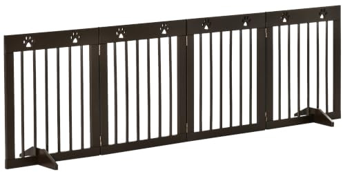 PawHut Cancellino per Cani Taglia Piccola in Legno Pino 204x30x61cm Marrone | Pieghevole, Piedini Rimovibili, Cancelletto di Sicurezza