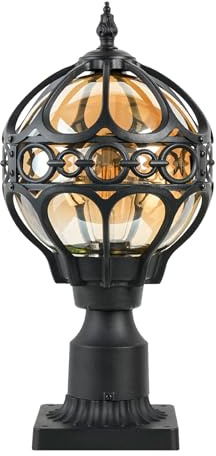 Zanritelit Outdoor Lamp Post Lights, Aluminum Rust-Proof Globe Post Light for Porch Front Door Driveway Lawn Garden, Black Sphere Exterior Pillar Post Light, Hardwired 3 Pier Mount Post Lantern