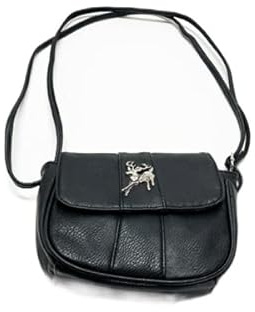 Schuhmacher Umhängetasche oval mit Hirsch schwarzt mit verstellbarem Schulterriemen