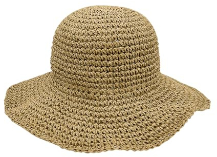 DHSBGWSX Cappello da Sole Donna, Cappello di Paglia Estivo, Cappello da Spiaggia con Tesa Larga, Cappello Estivo Pieghevole