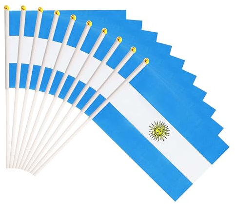 Paquete de 50 banderas pequeñas argentinas argentinas en palo, banderas argentinas de mano en miniatura de 5.5 x 8.3 pulgadas, gran apertura, carnaval, celebración de eventos de fiesta