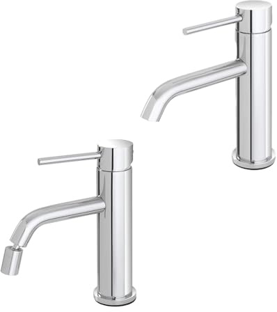 Coppia rubinetto lavabo e bidet in acciaio inox cromato con scarico universale click clack, flessibili e kit di fissaggio, NUEGO