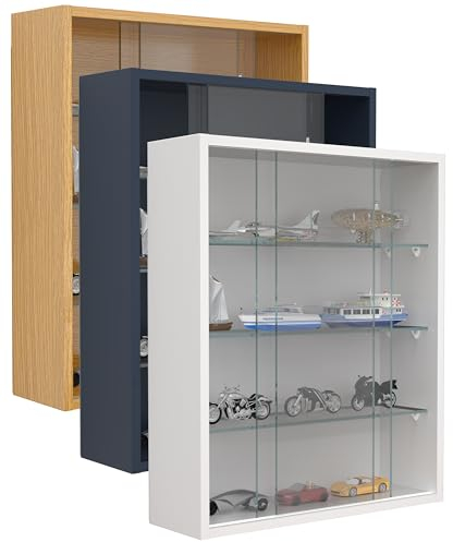VCM Glasvitrine hängend | Vitrine Glas mit ESG-Sicherheitsglas | Maße ca. H. 60 x B. 50 x T. 15 cm | Hängevitrine Glas | Modern und platzsparend | Glas Vitrinenschrank - Drivalo M