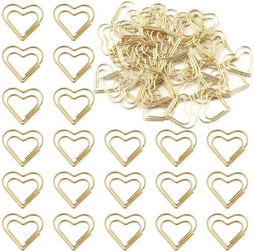 100 Stück Büroklammern Herz Büroklammern Groß, Rostbeständiges und Langlebiges Metall Büroklammern, Gold Büroklammer Herzförmige, Paper Clips für Sortieren von Dokumenten, Testpapieren, Broschüren