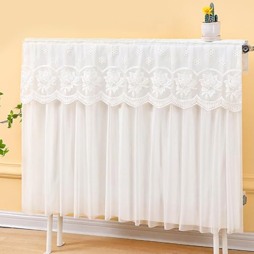 Copertura antipolvere per radiatore, elegante copertura antipolvere per termosifone in pizzo, traspirante, tessuto bianco (80 cm)