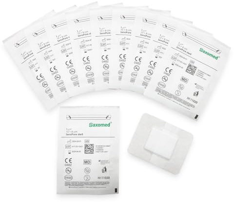 Saxomed SensiPore Cerotti medicazione sterili 10x8 cm - Compresse non adesive 5x4 cm - 10 pezzi - Bende sterili sensibili - Medicazione per ferite acute e post-operatorie
