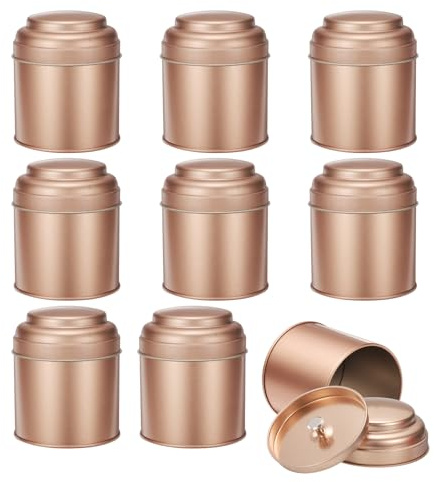 sourcing map 9 Pcs Tea Tins Canister with Airtight Double Lids, 8 oz Small Round Tin Can Box, Kitchen Canister Containers for Loose Tea Coffee Candy Spices, Rose Gold