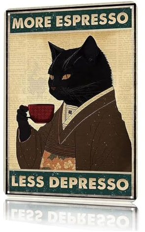 KHDULQ 30X20 CM Witziges Schwarze Katze Retro Plaqu Poster | Katze Metall Zinn Schild Wall art Print Dekoration Zoll für Home Bar Bad tür Shop Küchendeko Geburtstag Poster&Kunstdrucke