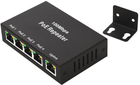 Leehitech 4-Port PoE Extender 100Mbps, IEEE802.3af/at, 100m PoE Repeater | 1-in-4-Out PoE Splitter Passthrough Switch, erweitert Strom und Daten bis 100 m, für IP-Kameras und Netzwerke, Plug & Play