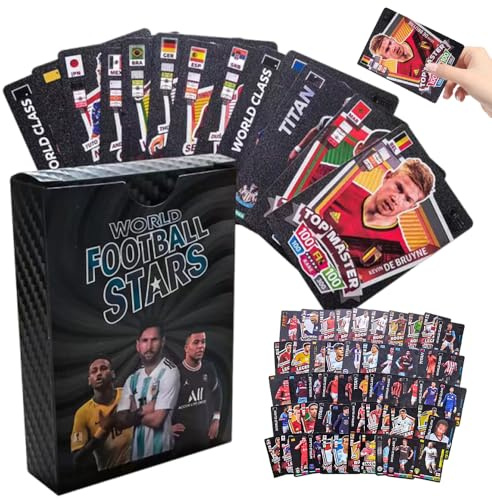 Rppiup Football Star Cards - UEFA & Premier League Football Cards 2025, 55 Pcs Golden Foil Card Limited Edition Footballs Trading Card for Gift Kids, Collector & Sports Fans (Black)