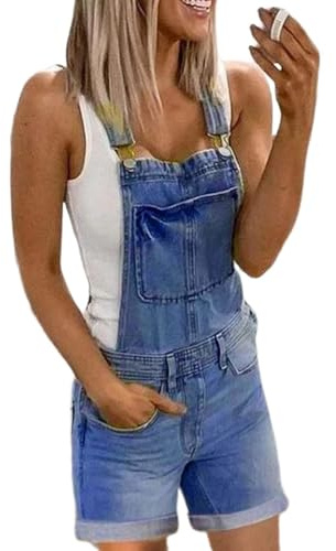 Sawmew Mono Corto de Mezclilla para Mujer Mono de Verano con Tirantes Ajustables y Bolsillos Pantalones Cortos Holgados Informales de Pierna Ancha para Mujer Pantalones Vaqueros Estampados Cortos(Dark