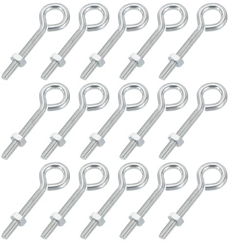 sourcing map Bulloni a occhiello M4 x 30 in acciaio al carbonio, viti con dadi esagonali per gancio in metallo, ganci ad anello terminali per legno, confezione da 15