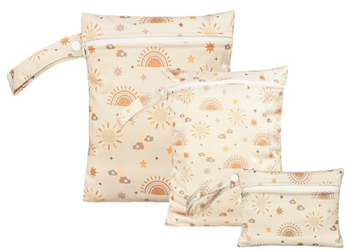 GIEEU 3 sacchetti impermeabili per pannolini, riutilizzabili, per bambini, viaggi, spiaggia, campeggio, palestra, nuoto, Beige, Taglia unica, Praticità