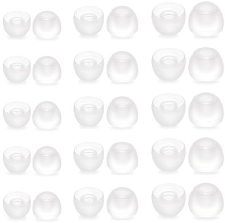 Lot de 15 paires d'embouts souples en silicone transparent pour écouteurs intra-auriculaires compatibles avec la plupart des écouteurs intra-auriculaires (15 paires, tailles S/M/L)