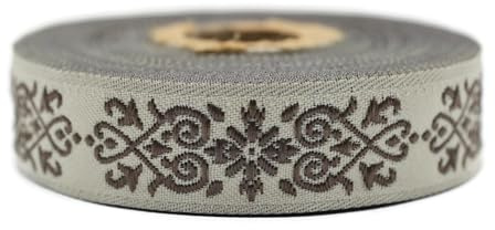 10 metros 20 mm Marrón y Beige Claro Cinta Jacquard Tejida con Motivo Victoriano Rollos de galón de cinta tejida bordada artesanía ropa mercería hobby creativo decoración costura medieval 20271-V8