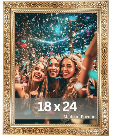 VictoR Cornice portafoto vintage color oro, 18 x 24 cm Vermeer, antica cornice barocca con vetro acrilico, robusta parete posteriore in MDF, per formato verticale e orizzontale, formato A4, colore