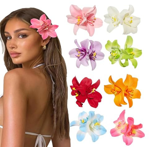 Lot de 8 pinces à cheveux fleur hawaïenne, orchidées artificielles, bijoux enfant, épingles coiffure mariage vacances