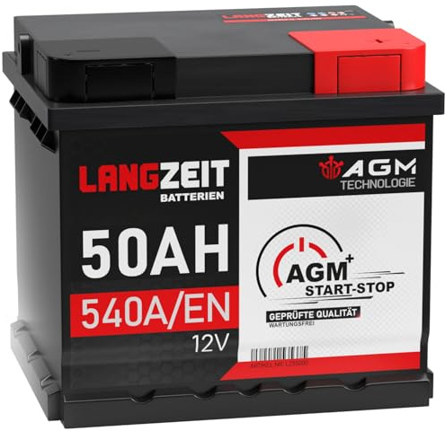 LANGZEIT Batteria Auto 50Ah 12V AGM - 540A/EN START e STOP