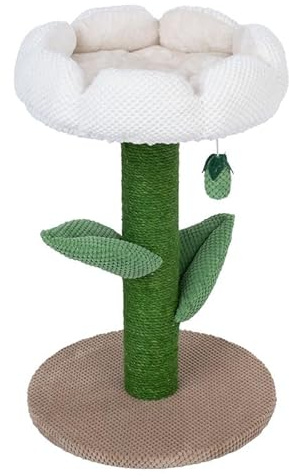TIAKI Nature Kratzbaum Blossom | Katzenkratzbaum | einzigartiges Design mit abnehmbarem Blütenbett | Kratzstamm aus Jute | Höhe: 60 cm (weiß)