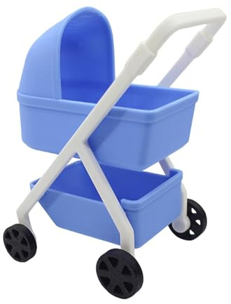 JISADER Puppenwagen Als Puppen Zubehör für Lebensszenen Miniatur Kinderwagen Und Puppenbuggy Aus Gefertigt für Die Einrichtung von Puppenstuben, Blau