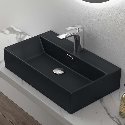 Mai & Mai Waschbecken 60x36x13cm Aufsatzwaschbecken aus keramik | Hängewaschbecken mit Nano-Bechichtung, Waschtisch Schwarz Matt Brüssel206