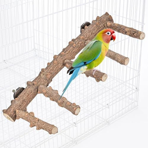 Filhome Bird Ladder Perch for Cage, Natural Wood Bird Perch Parrot Stand Climbing Bridge Climbing for Small Medium Animal