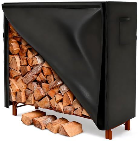 XhuangTech Housse de rangement pour bûches de bois de chauffage de 1,2 m, robuste 420D, imperméable, grande capacité, support en bois extérieur et intérieur, pour cheminée, jardin, terrasse, noir