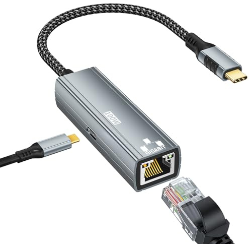 Esiposs 2 en 1 Adaptador Ethernet a USB C con Puerto de Carga PD 100W, Adaptador USB Ethernet Gigabit 1Gbps, USBC a RJ45 Adapter Plug & Play para iPhone 17/16/15 MacBook iPad Portátil, Gris