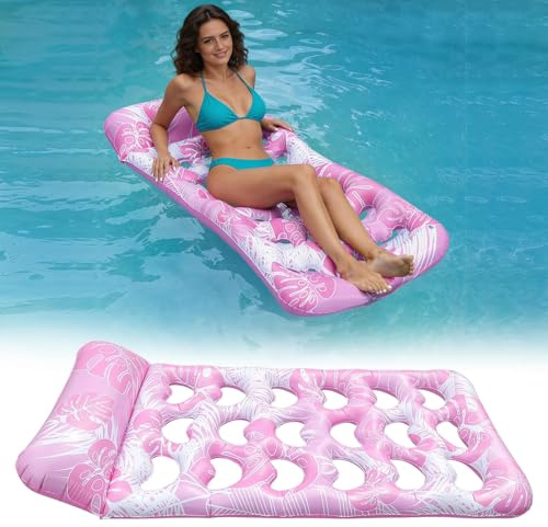 Balsas inflables para piscina – Colchón hinchable para piscina en color rosa, colchoneta flotante con reposacabezas para adultos, colchoneta hinchable para piscina, lago y playa