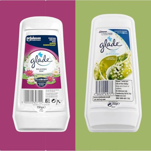 Glade Gel Air Freshener, Relaxing Zen & Lily of the Valley, Double Pack, 150g Each, Up to 30 Days Freshness, Adjustable Intensity