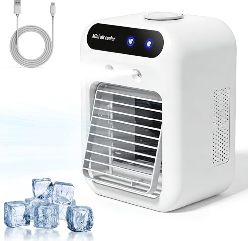 Portable Air Conditioner, SGZIOO Mini Air Cooler, Mini Portable Cooler, Air Con Units, 500ml Water Tank, Cooling Mist, 4 in 1 Room Cooler, Cooling Fan for home, Bedroom, Office and Travel