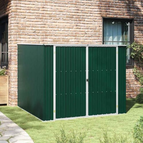 Casetta da giardino in acciaio zincato, verde, 195 x 198 x 159 cm, per attrezzi e attrezzi da giardino, con doppie porte e tetto inclinato