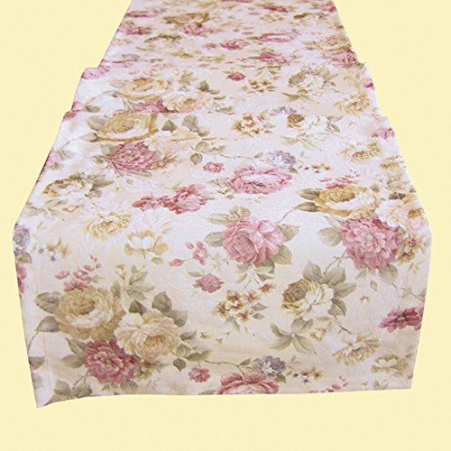 heimtexland ® Landhaus Rosen Tischläufer in 40x150 cm aus hochwertigem Jacquard in Creme rosé mit Blumen Druck Rose - Tischdecke Country Chic Typ442