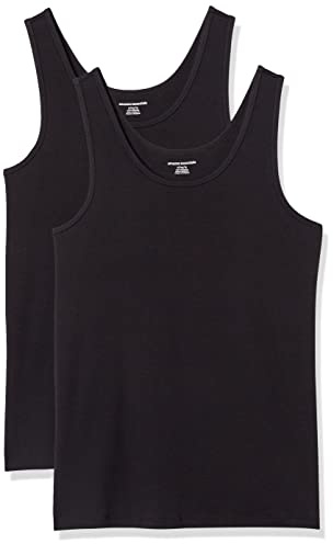 Amazon Essentials Women's Slim-Fit Scoop Neck Tank Top, Pack of 2, Black, Medium