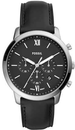 Fossil Reloj Neutra para hombre, movimiento cronógrafo de cuarzo con correa de piel, Negro y tono plata