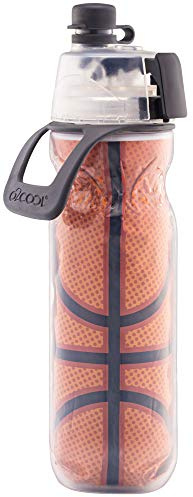 O2COOL Mist 'N Sip Misting Water Bottle 2-in-1 Mist And Sip Function With No Leak Pull Top Spout Reusable Sports Water Bottle - 20 oz (Basketball)
