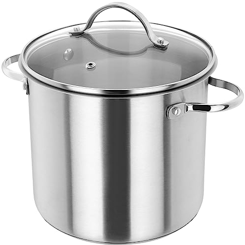 Judge Stainless Steel Stockpot with Glass Lid, Hollow Handles, 20cm, 5L, Induction Ready, Oven Safe, Dishwasher Safe