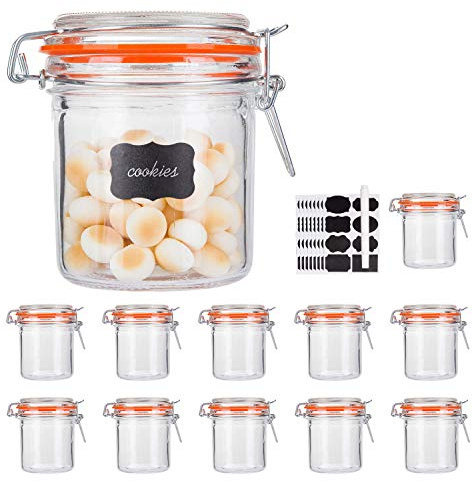 Encheng Glass Jars With Airtight Lids, Mason Jars 8 oz,Glass Jar With Leak Proof Rubber Gasket 250ml,Storage Jars With Hinged Lid for Home and Kitchen,12 Pack