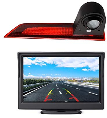 Misayaee HD 720p Troisième toit feu stop caméra feu stop caméra de stationnement caméra de recul Kit vision nocturne + écran 5 pour transporteur/pour Ford/Transit/pour Custom V362 2012-2019